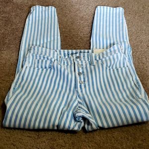 Blue and white striped skinny jeans